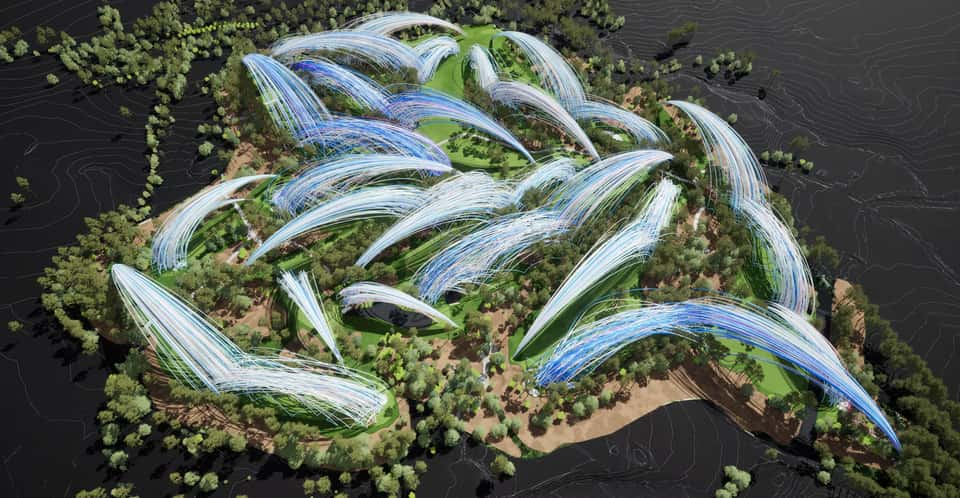 Golf course with stroke data visualized as lines