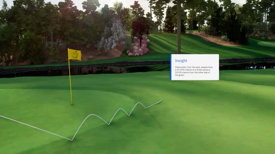 Golf course with stroke data visualized as lines, closeup from eye level