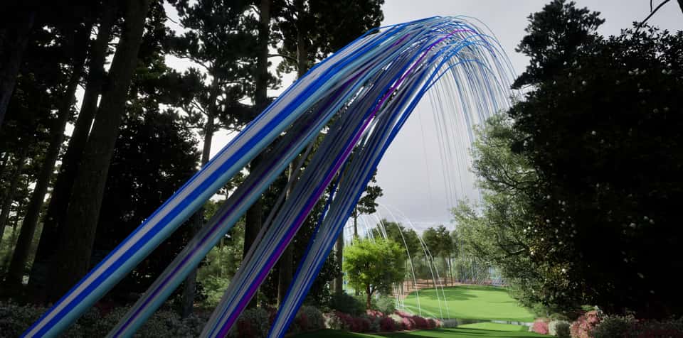 Golf course with stroke data visualized as lines, closeup from eye level